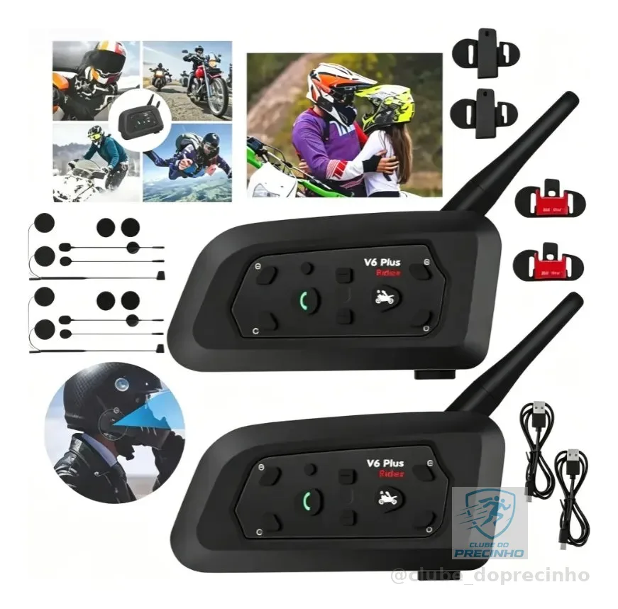 Comunicador V6 Plus Bluetooth 5.2 - 2 Unid. 1500m 25h Bateri