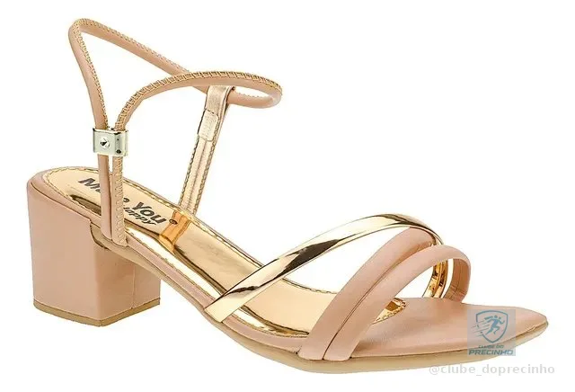Sandália Feminina Salto Baixo Tres Tiras Bico Quadrado Moda