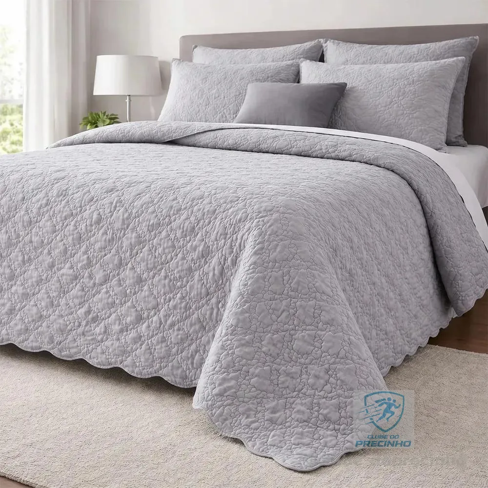 Cobre Leito Queen Matelado Dupla Face Leve Confortável Macio Cinza Matelado