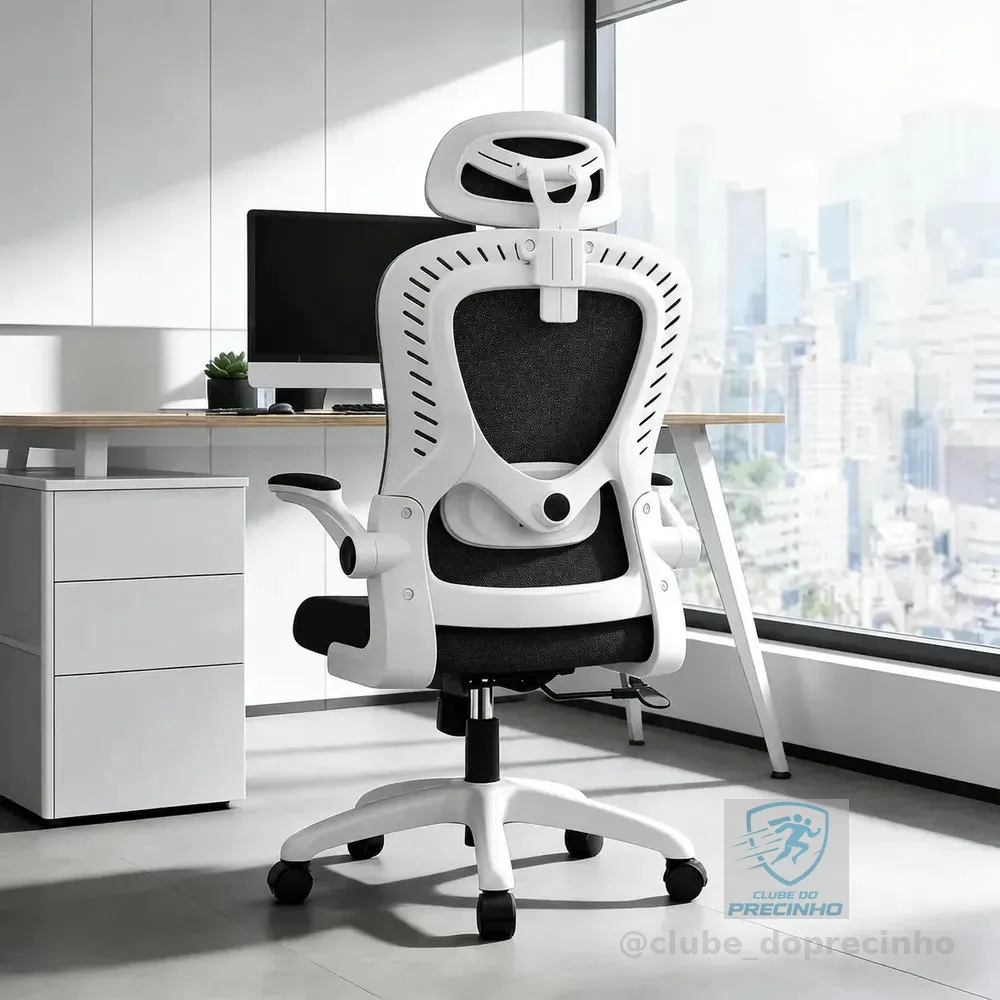 Cadeira Escritório Confortável Ergonômica Giratória Legacy Branco E Preto Algodão
