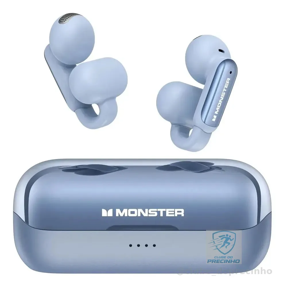 Fone de Ouvido Monster Open Ear AC601 Clip-ear Bluetooth 5.4 Azul com Microfone e IPX6