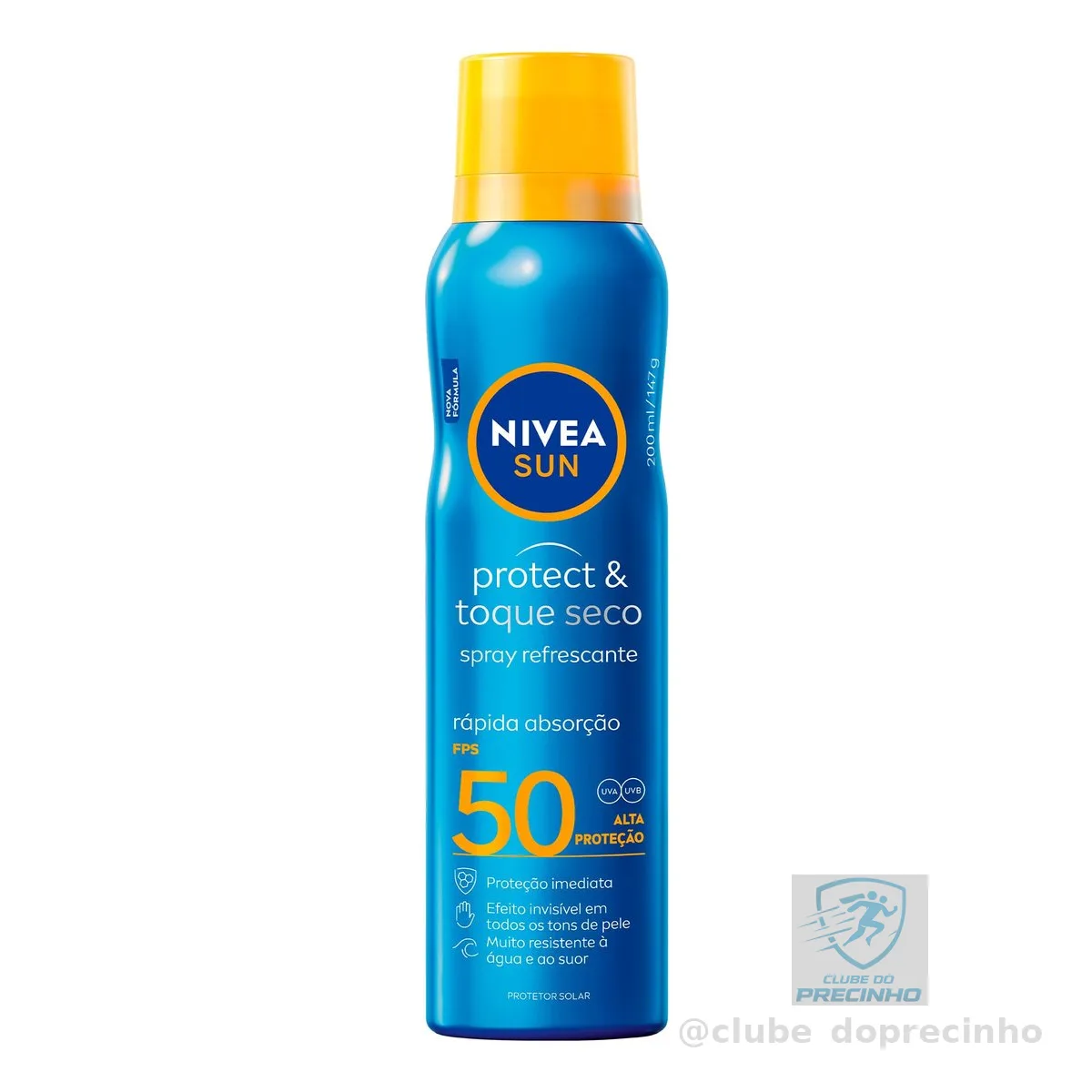 NIVEA SUN Protetor Solar Spray Protect & Toque Seco FPS 50 200ml, Alta Proteção UVA/UVB, Efeito Invisível, Rápida Absorção, Ação Refrescante