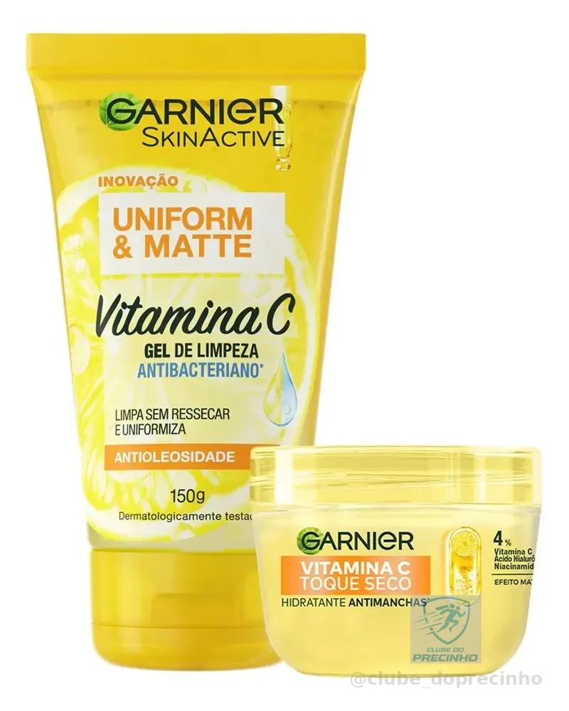 Kit Skincare Gel de Limpeza e Hidratante com Vitamina C, Ação Antioleosidade e Uniformizadora, Pele Iluminada e Hidratada, Uniform & Matte Garnier 150g