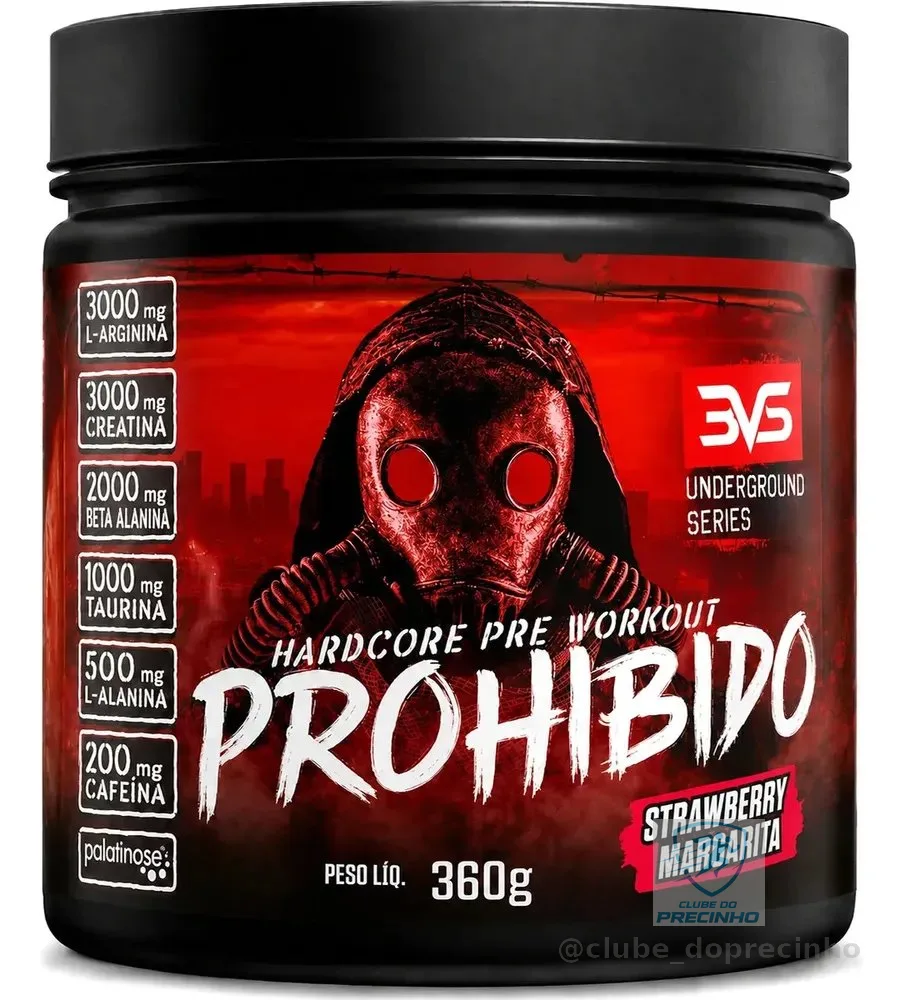 PROHIBIDO PRÉ TREINO 360g - Sabor: Strawberry Margarita (Morango) - A Combinação Perfeita de 8 Ingredientes que proporcionam energia do início ao fim do seu Treino