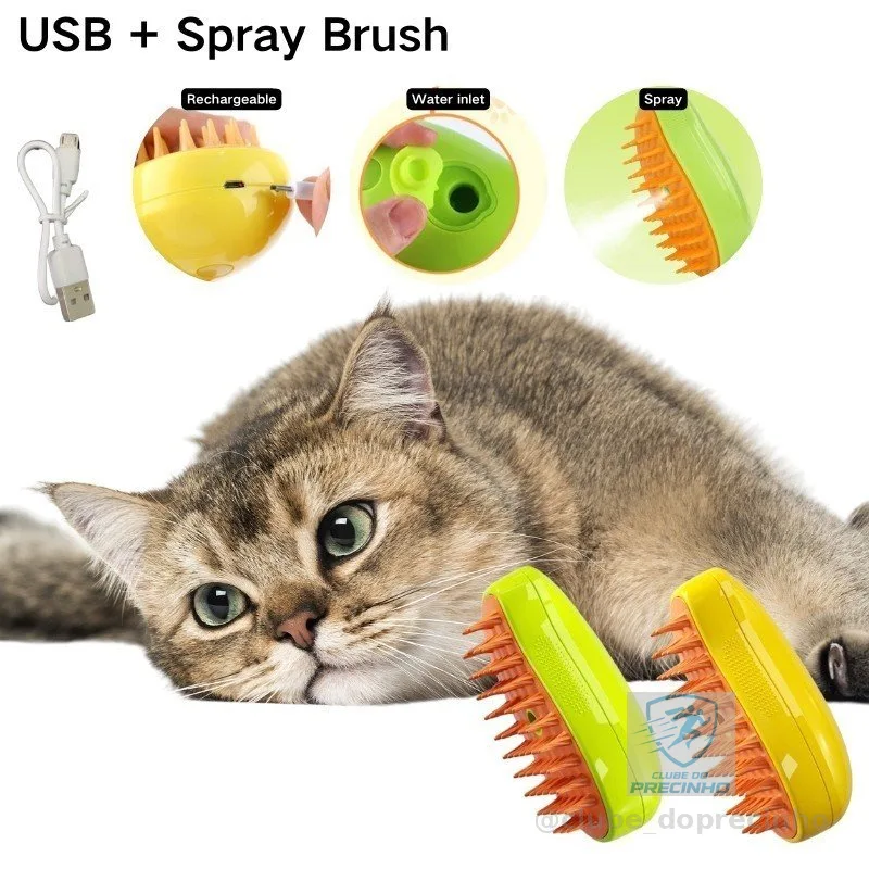 Escova A Vapor 3 Em 1 Autolimpante Para Massagem De Cães E Gatos De Estimação Remoção De Pêlos Removedor De Pêlos Penteador Animais De Estimação Escovas De Beleza Asse