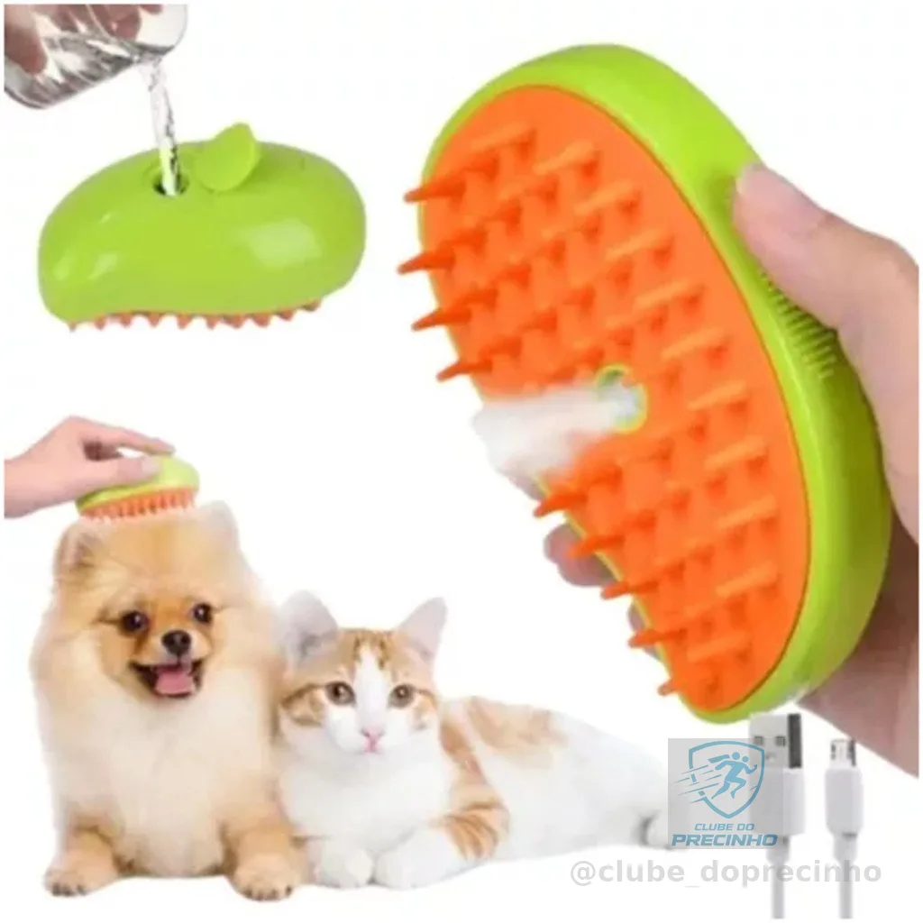 Escova a Vapor Pet 3 em 1 Removedor de Pelos para Cães e Gatos Pente com Massagem