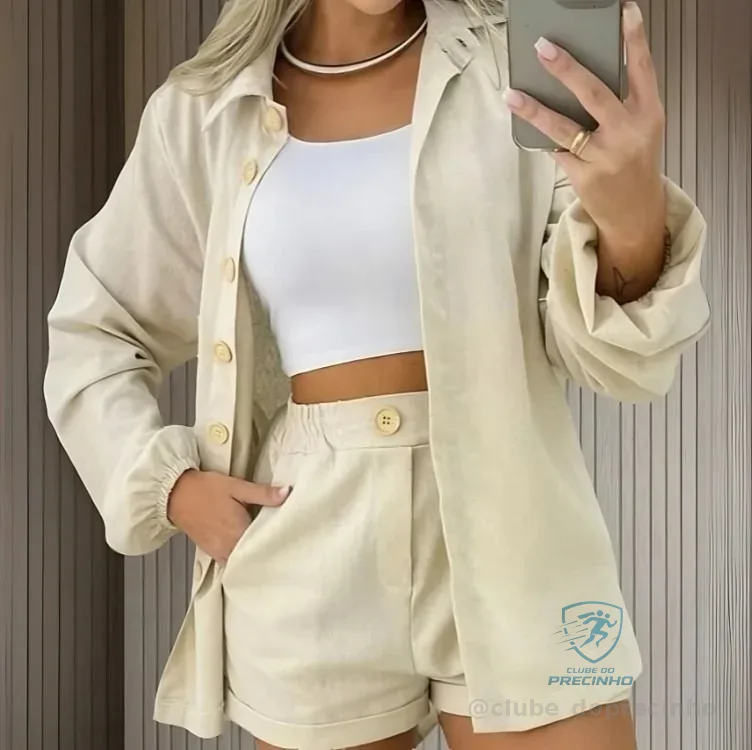 Conjunto Linho Feminino Camisa E Short Linha Premium