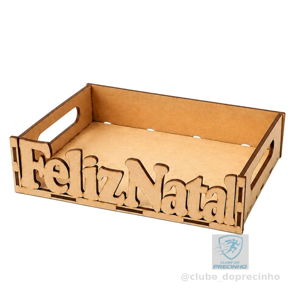 Bandeja MDF Feliz Natal 20x15x5cm Charmosa Artesanal Perfeita Presentes Natalinos