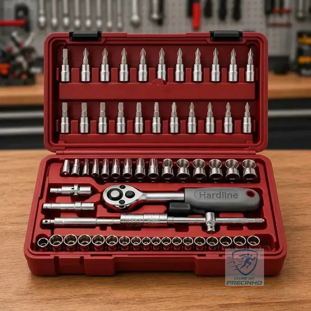 Kit Ferramentas 46 Peças Com Soquetes e Chaves Para Carro e Casa Hardline Vermelho