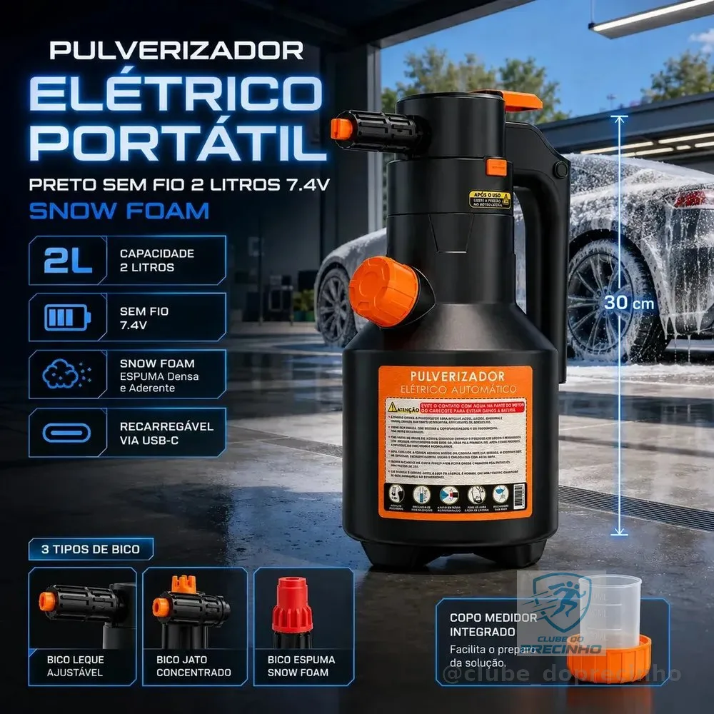 Pulverizador Elétrico Automotivo Portátil Verunto, para Espuma e Limpeza de 2 L