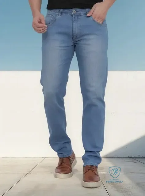 Calça Jeans Masculina Corte Reto Tradicional Lycra Básica