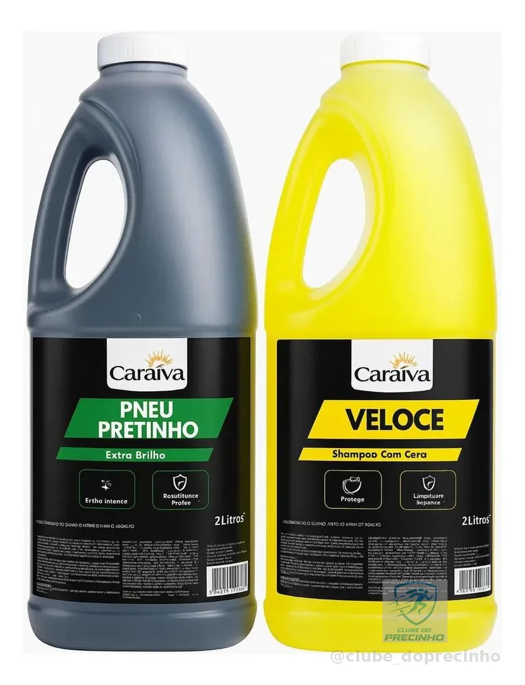 Kit Lavagem Automotiva Caraíva Shampoo Com Cera 2L + Pneu Pretinho Extra Brilho 2 Litros Biodegradável