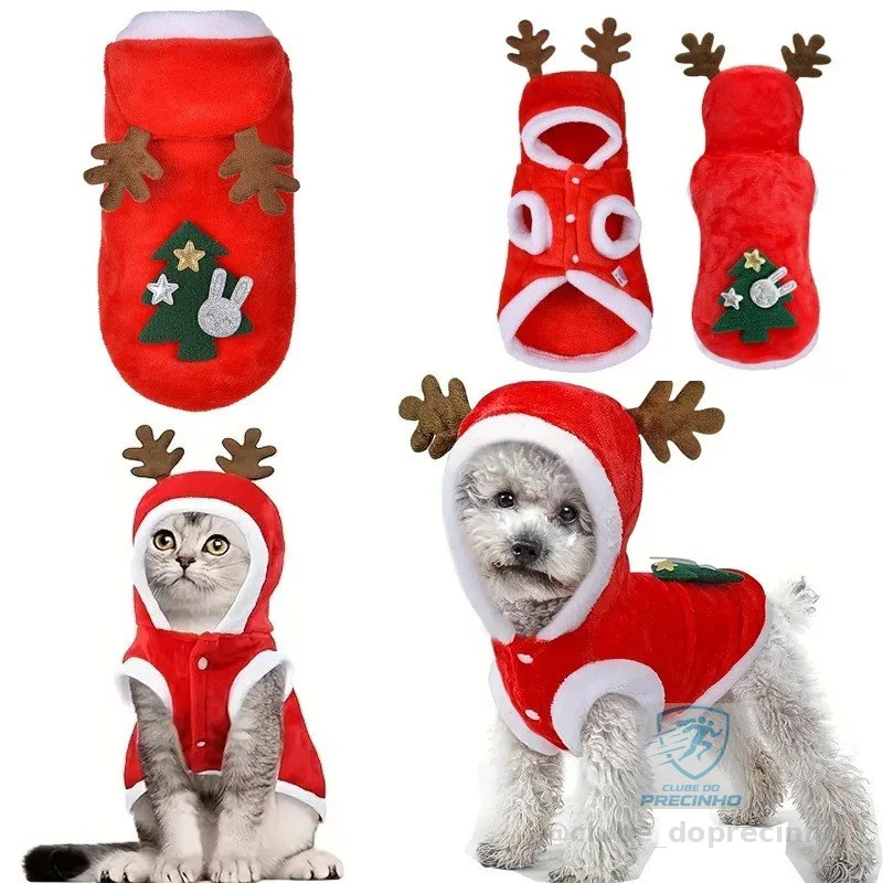 Fantasia De Natal Para Animais De Estimação , Colete Térmico De Flanela Cachorro , Gato , Papai Noel , Árvore Espessante