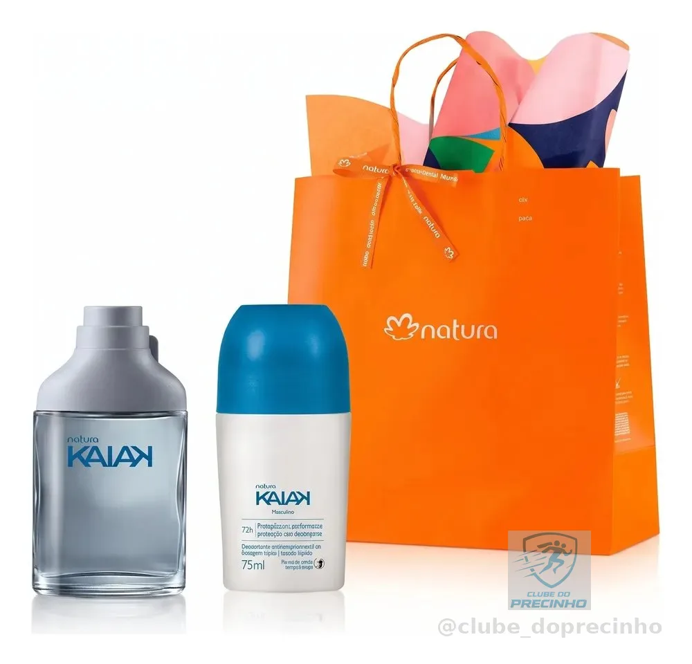 Kit Presente Kaiak: Deo Colônia 25ml + Desodorante Roll-on 75ml + Sacola De Presente P