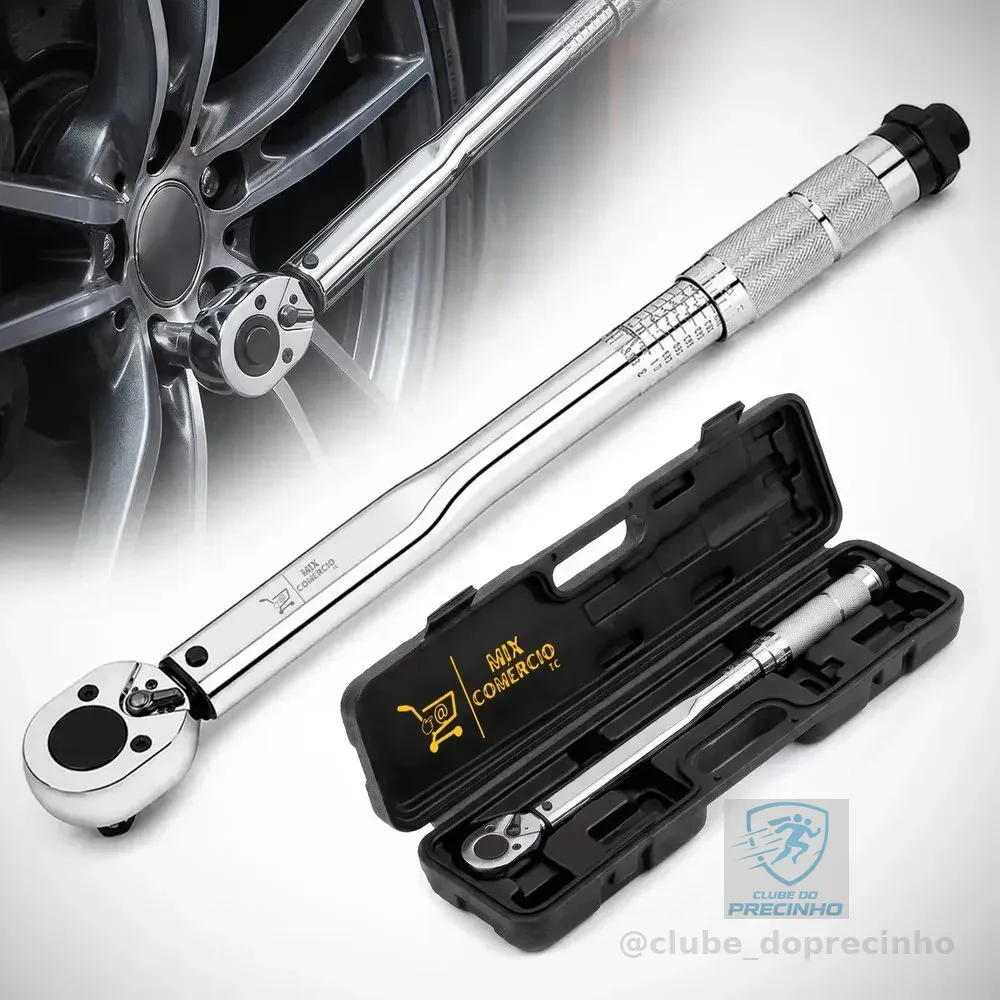 Torquímetro de Estalo Click 1/2 Pol Reversível Ajustável Bidirecional com Estojo 28 a 210 Nm 2,8 a 21 kgf.m Profissional Alta Precisão para Torque Automotivo Mecânica Oficina Rodas Motor Suspensão