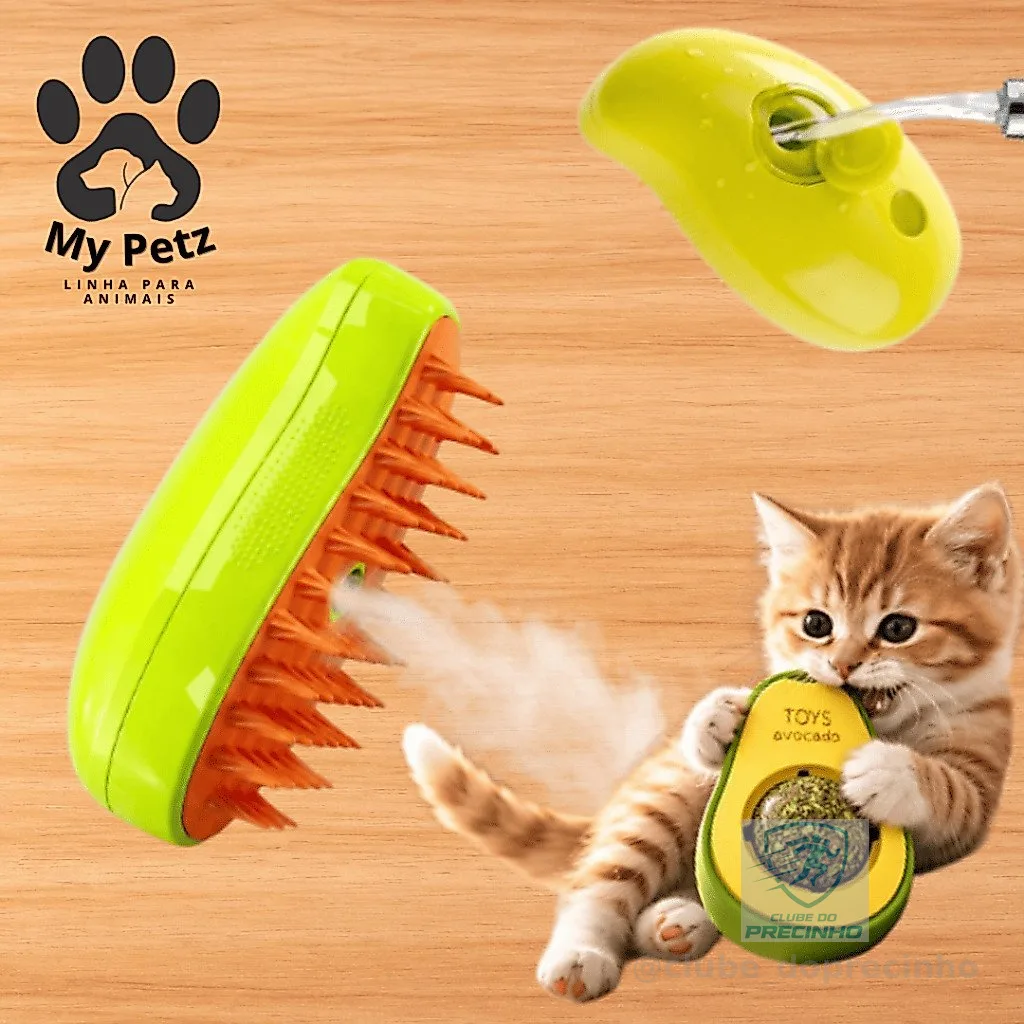 Escova A Vapor De Pêlos 3 Em 1 + Abacate Pet Para Gatos Cães, De Massagem em Animais De Estimação