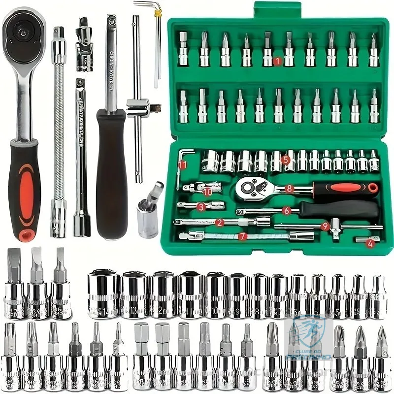 46 Peças Verde Kit Chaves Jogo Catraca Reversível Soquetes Maleta Promoção