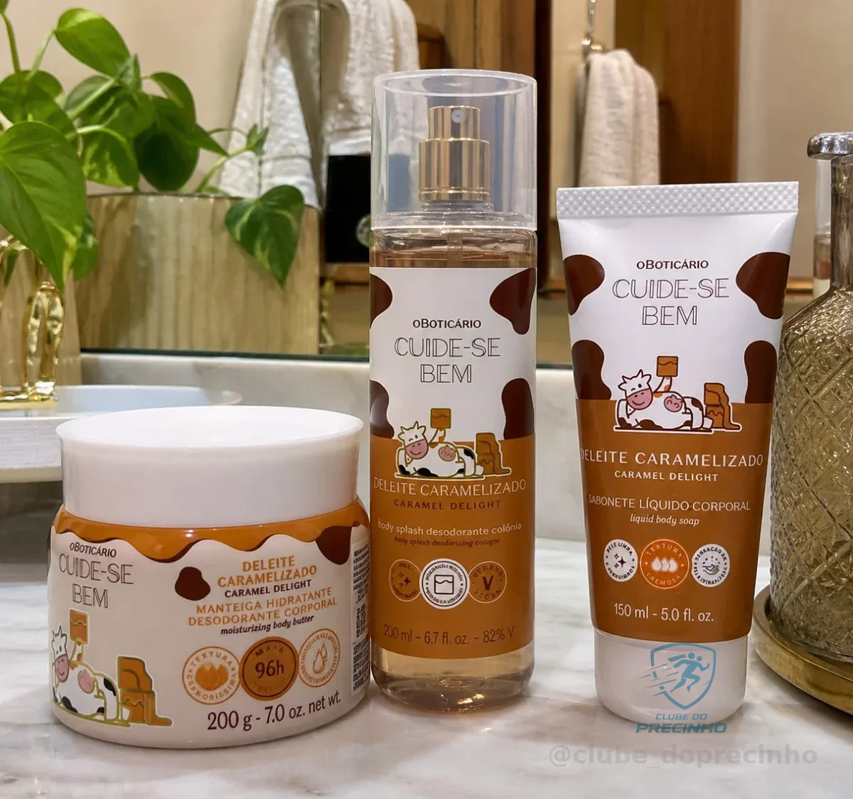 Combo Cuide-se Bem Deleite Caramelizado: Manteiga Corporal 200g + Body Splash 200ml + Sabonete Líquido 150ml