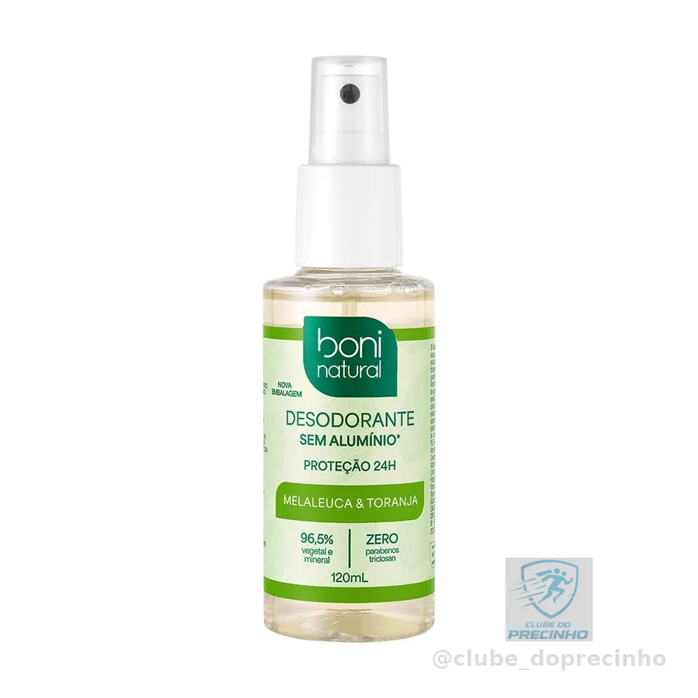 Desodorante Natural e Vegano com óleos essenciais de Melaleuca e Toranja, 24h de proteção, Sem Alumínio, Sem Parabeno, Boni Natural, Transparente