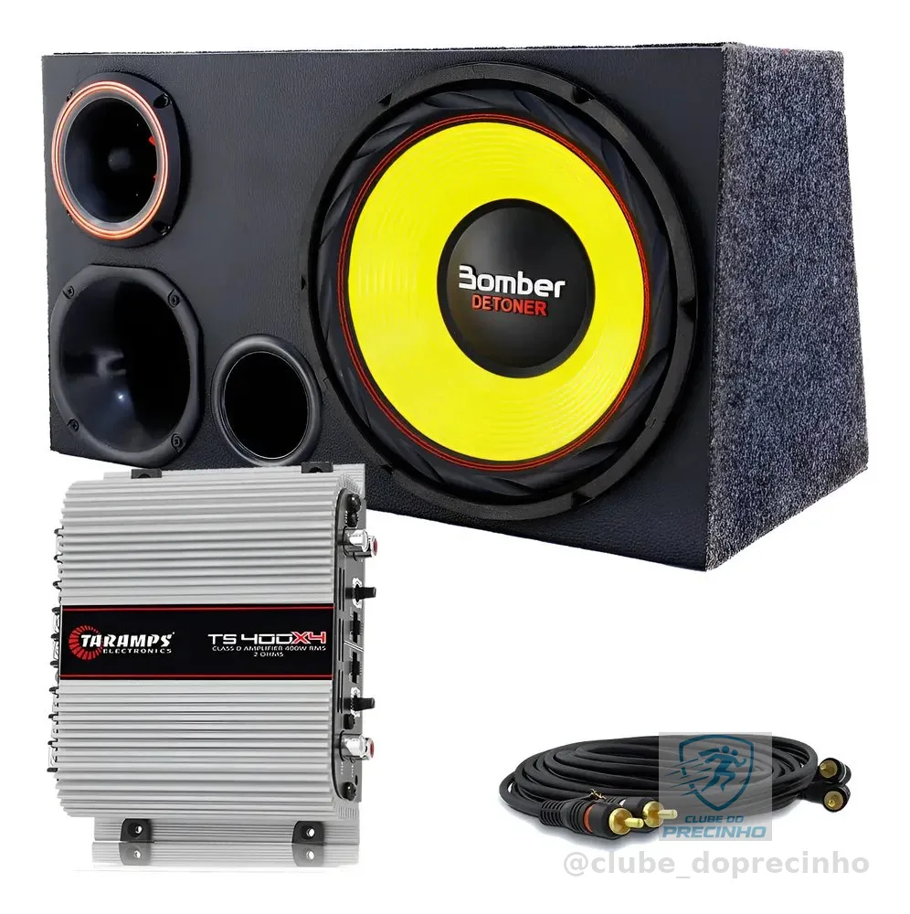 Caixa Trio Carro Som Bomber Detoner Amarelo + Modulo Taramps