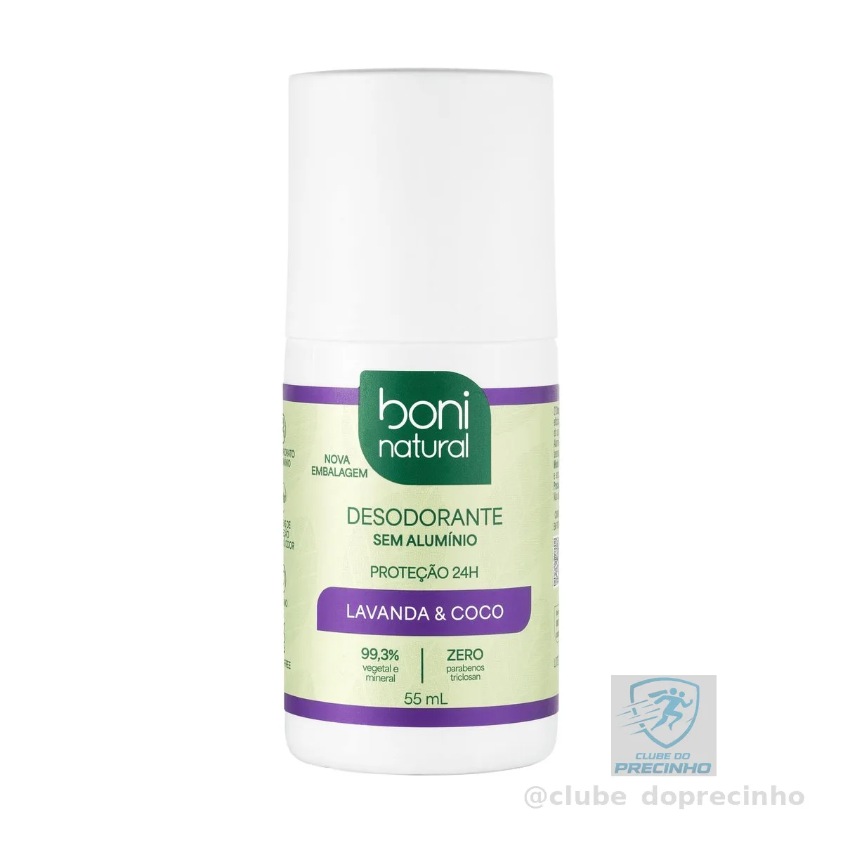 Desodorante Roll-On sem Alumínio, Natural, Vegetal e Vegano, Coco e Magnésio, com Perfume Suave de Lavanda, Boni Natural, 55ml