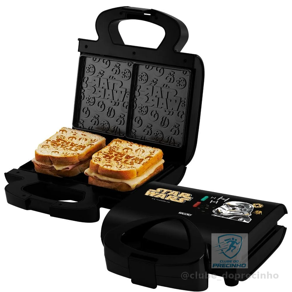 Sanduicheira Elétrica Mallory Star Wars Empire Plates – Superfície Antiaderente, Luzes LED, Alça com Toque Frio, Trava de Segurança - 127V