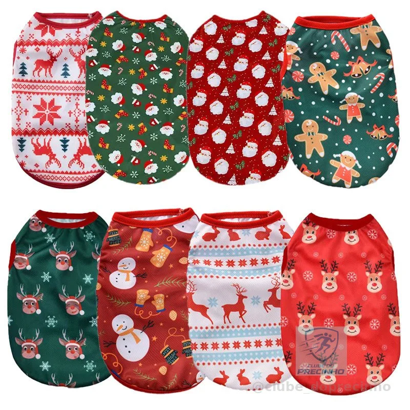 Roupas De Ano Novo Para Animais De Estimação Gato De Natal Cães Linda Camisa Sem Mangas Com Padrão De Desenho Animado