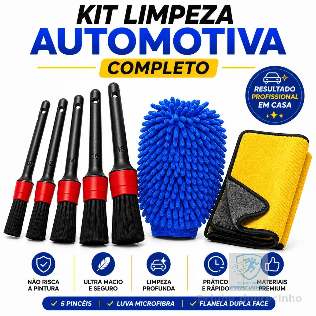 Kit Limpeza Automotiva Completo Pinceis Detalhamento Luva Microfibra Flanela Microfibra