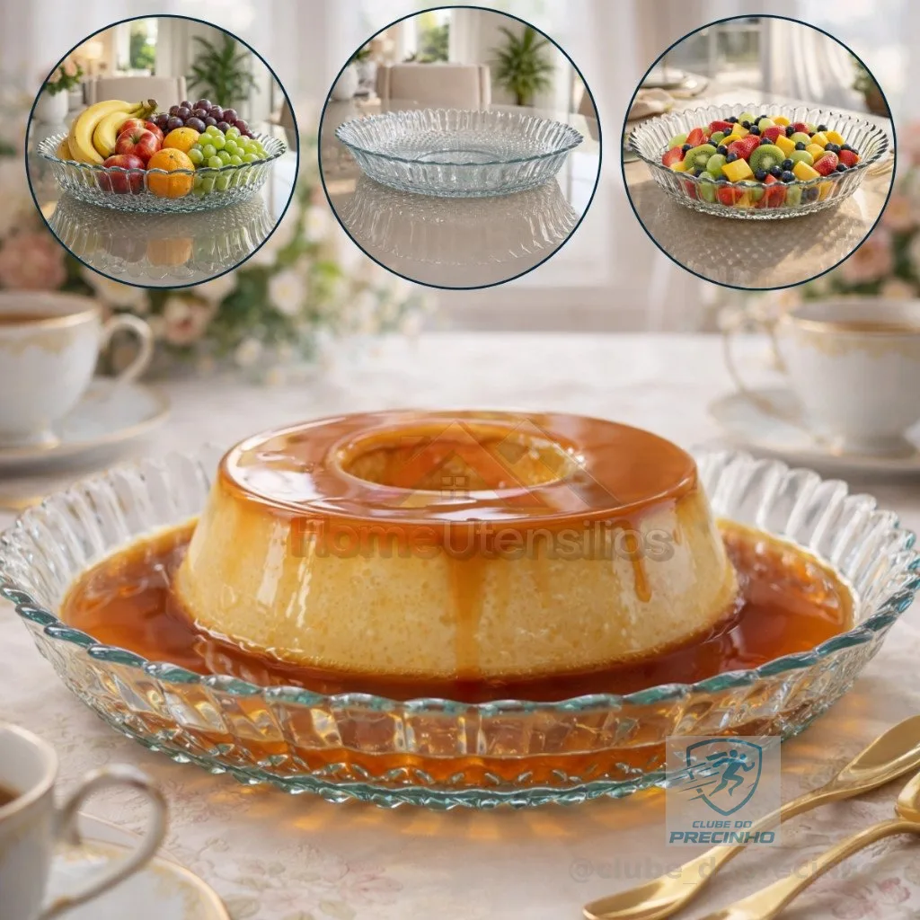 Prato Com Borda Em Vidro Centro De Mesa Para Bolo Pudim Torta E Frutas Multiuso 30 CM