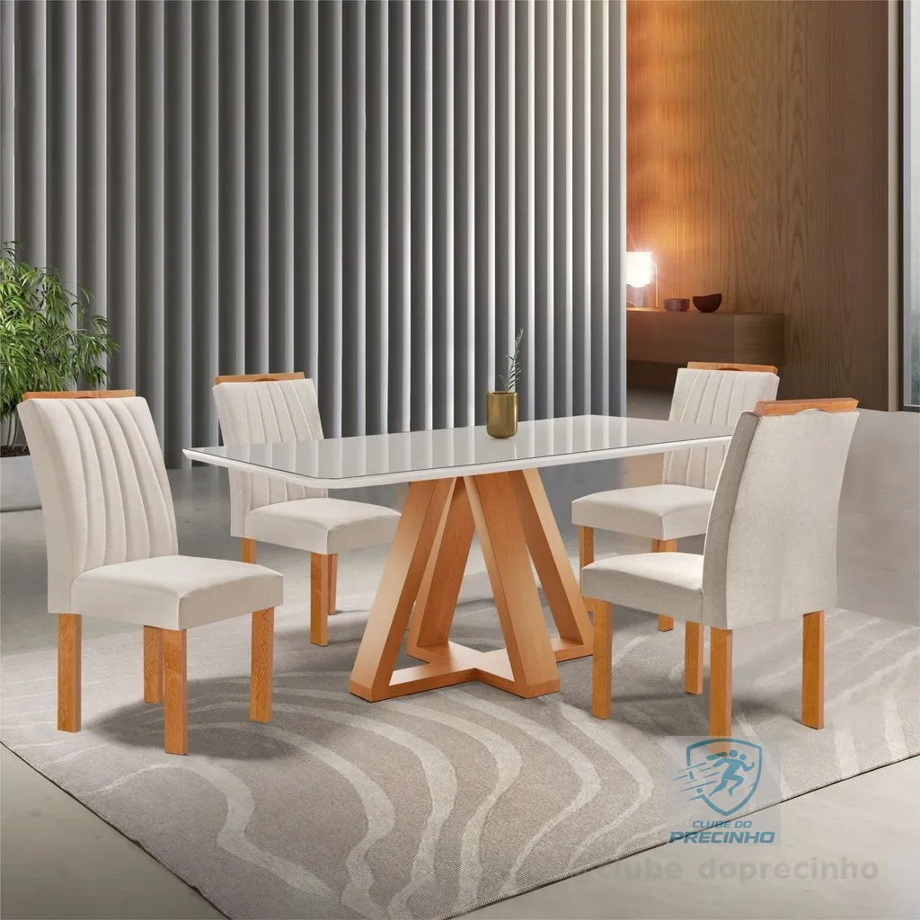 Conjunto Mesa de Jantar 4 Cadeiras Tampo de Vidro Kyra 120CMX90CM Arizona