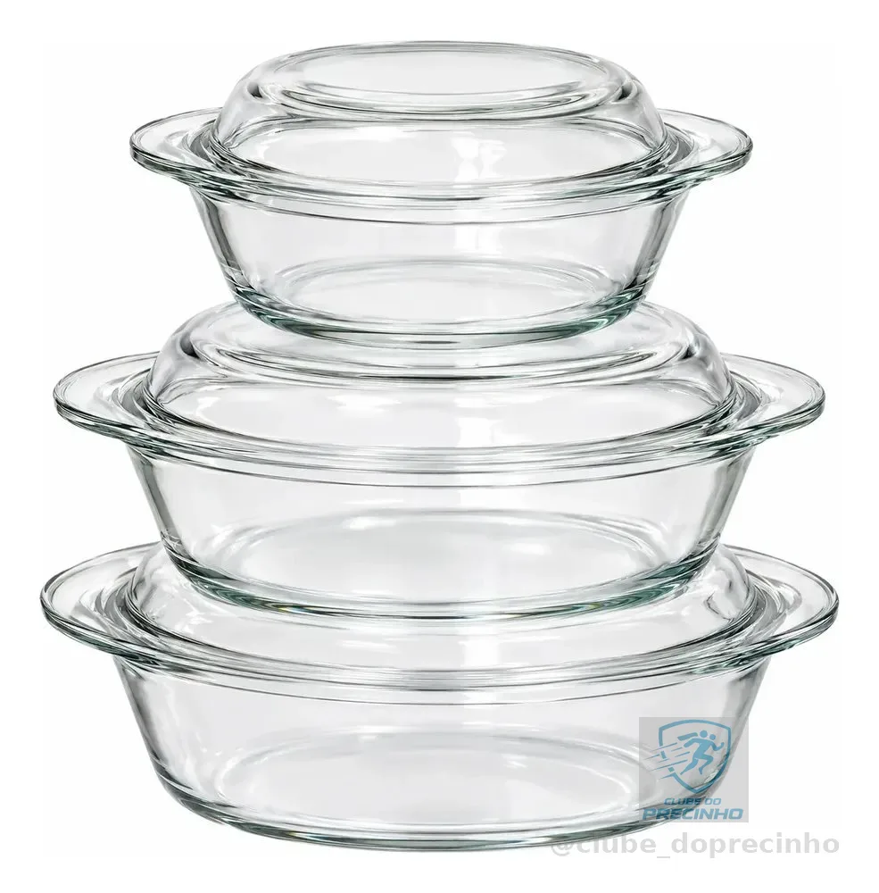 Kit 3 Terrina De Vidro Com Tampa 2,8lt 2,3lt 1lt Marinex Água
