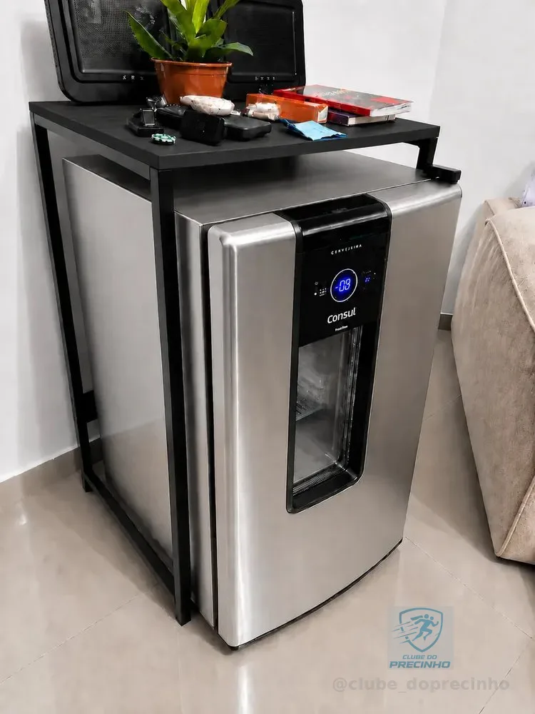 Móvel Aparador Bar Para Frigobar Cervejeira Adega Tampo Preto/metal Preto