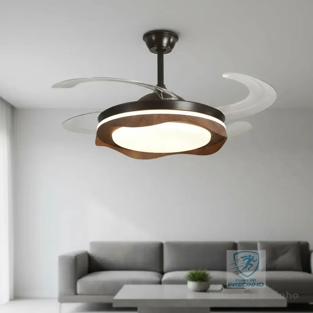 Ventilador De Teto Retrátil Silencioso 78w Led Dimerizavel 1.06 M 50 Hz/60 Hz Preto 127/220v Transparente Plástico 4