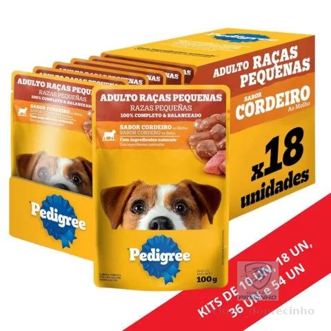 PEDIGREE SACHÊ CORDEIRO RAÇAS PEQUENAS 100G KIT 10UN/18UN/36UN E 54UN