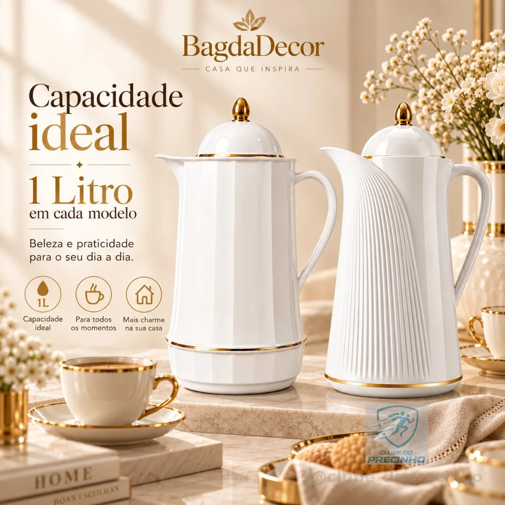 Garrafa Térmica Elegante 1L com Vedação Segura e Interior de Vidro Café Chá | BagdáDecor