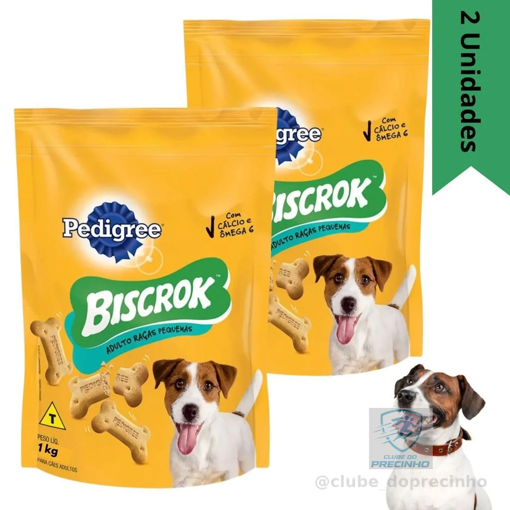 Kit 2 Petiscos Biscrok Pedigree Biscoito Para Cães Adultos Raças Pequenas 1kg Cada