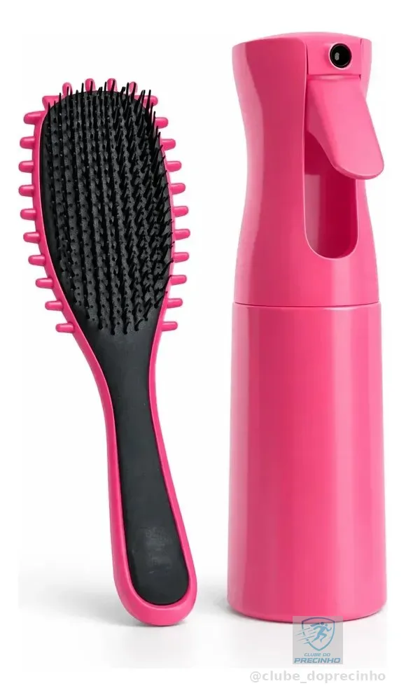 Kit Escova Fitagem Ondas E Borrifador Jato Continuo Névoa Rosa