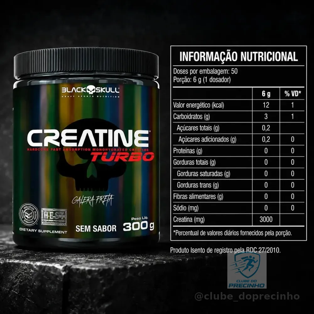 Creatine Turbo sem sabor 300g Suplemento em Pó Black Skull