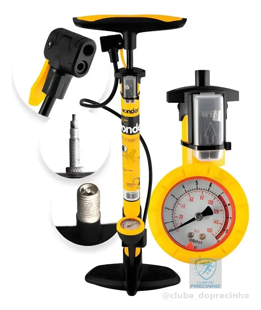 Bomba De Ar Encher Pneu Bike Carro Moto Bico Duplo Bola 70cm Amarelo