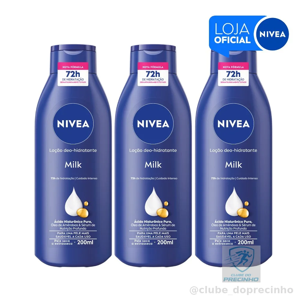 NIVEA Loção Hidratante Milk Pele Seca a Extrasseca 200ml - 3 Unidades