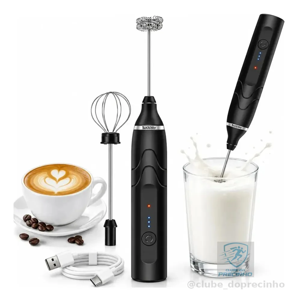 Mixer Elétrico Portátil 2 em 1 Recarregável Potente Misturador de Bebidas e Ovos 3 Velocidades Usb Batedor e Fue Fouet