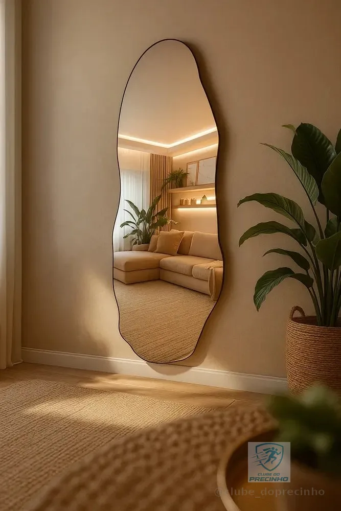 Espelho Grande Corpo Inteiro 115x40 Moderno Orgânico Luxo Sem Moldura