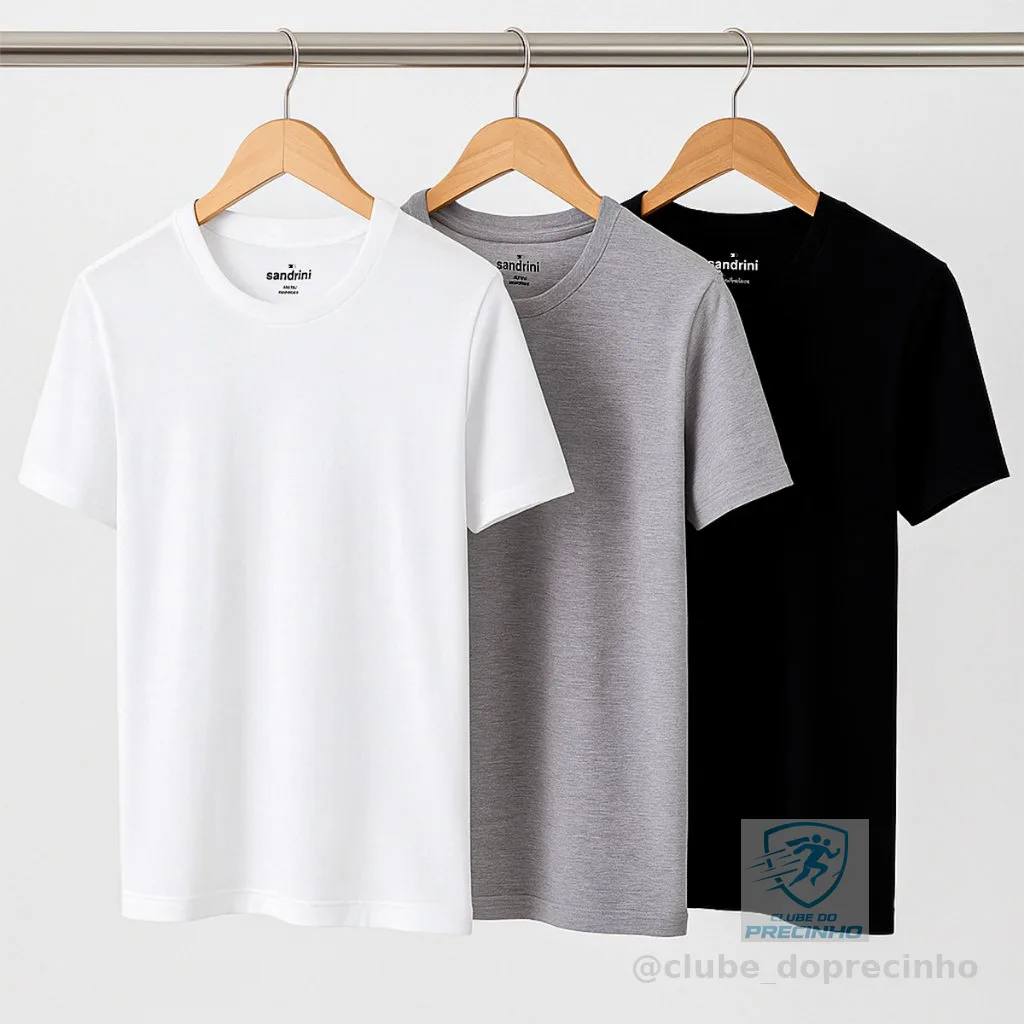 Kit 3 Camisetas Básicas Lisa Dia a Dia Algodão Sandrini Confortavel Masculina Adulto Promoção Original