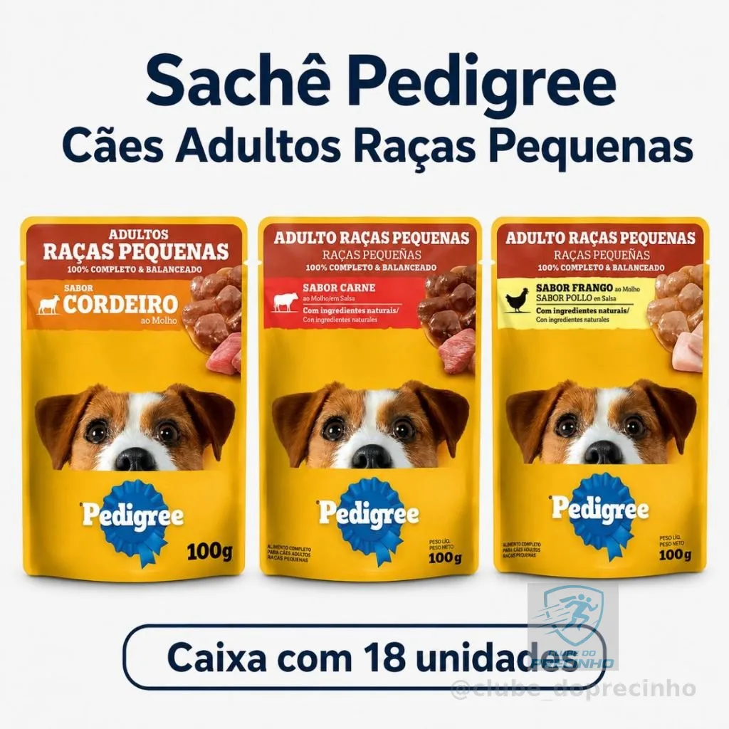 Pack Ração Úmida Pedigree Para Cães Adultos Raças Pequenas Sachês Carne 100g - Caixa Com 18 Unidades