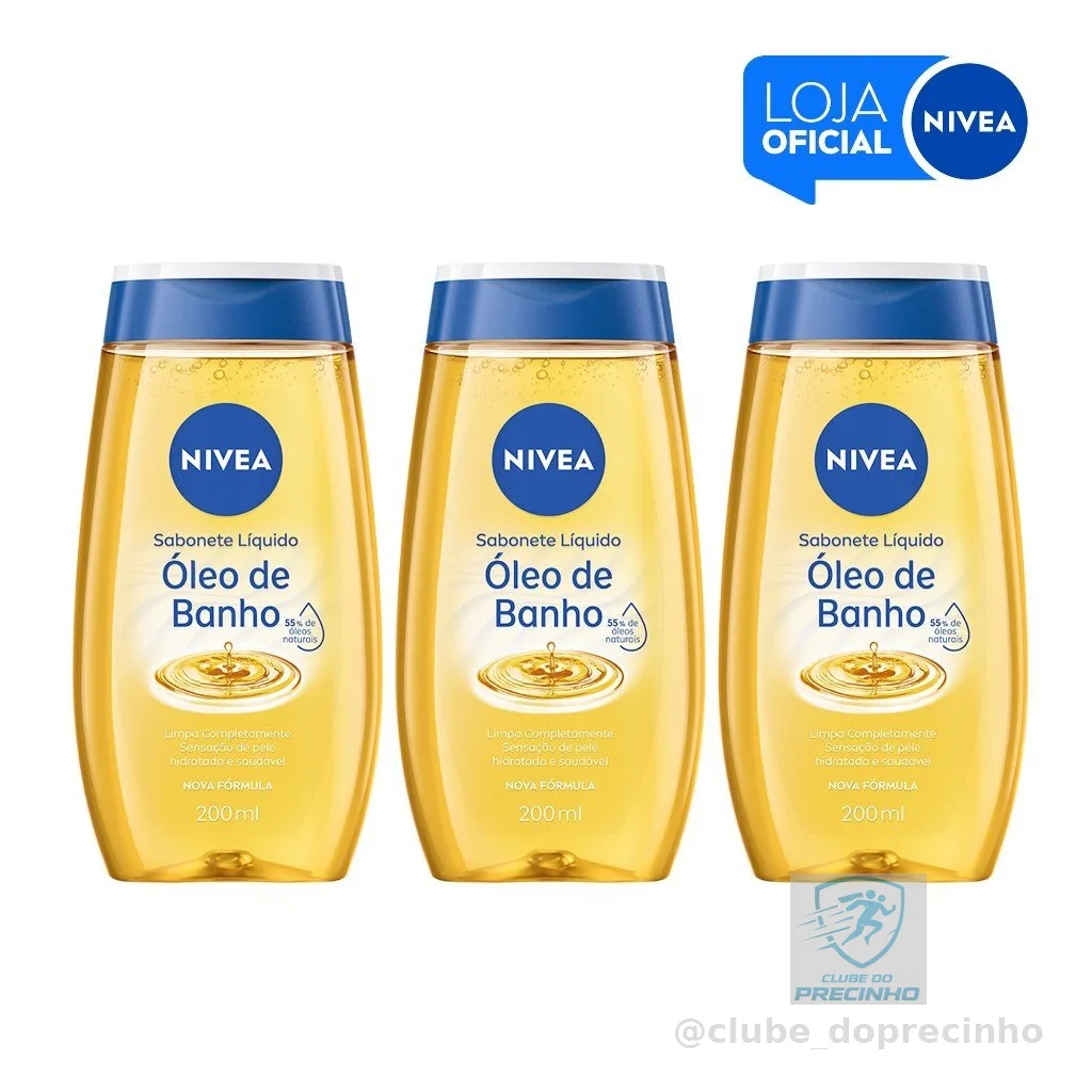 KIT - NIVEA Sabonete Líquido Óleo de Banho 200ml  - 3 unidades