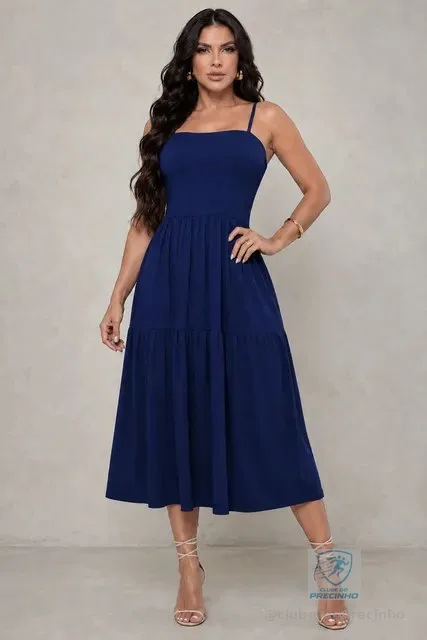 Vestido Midi Feminino Alcinha Viscolycra Soltinho Elegante