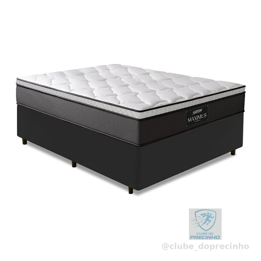 Cama Box Casal Colchão Gazin Maximus Molas Ensacadas 138x188x62cm Cinza / Preto - Suporta até 120Kg por Pessoa