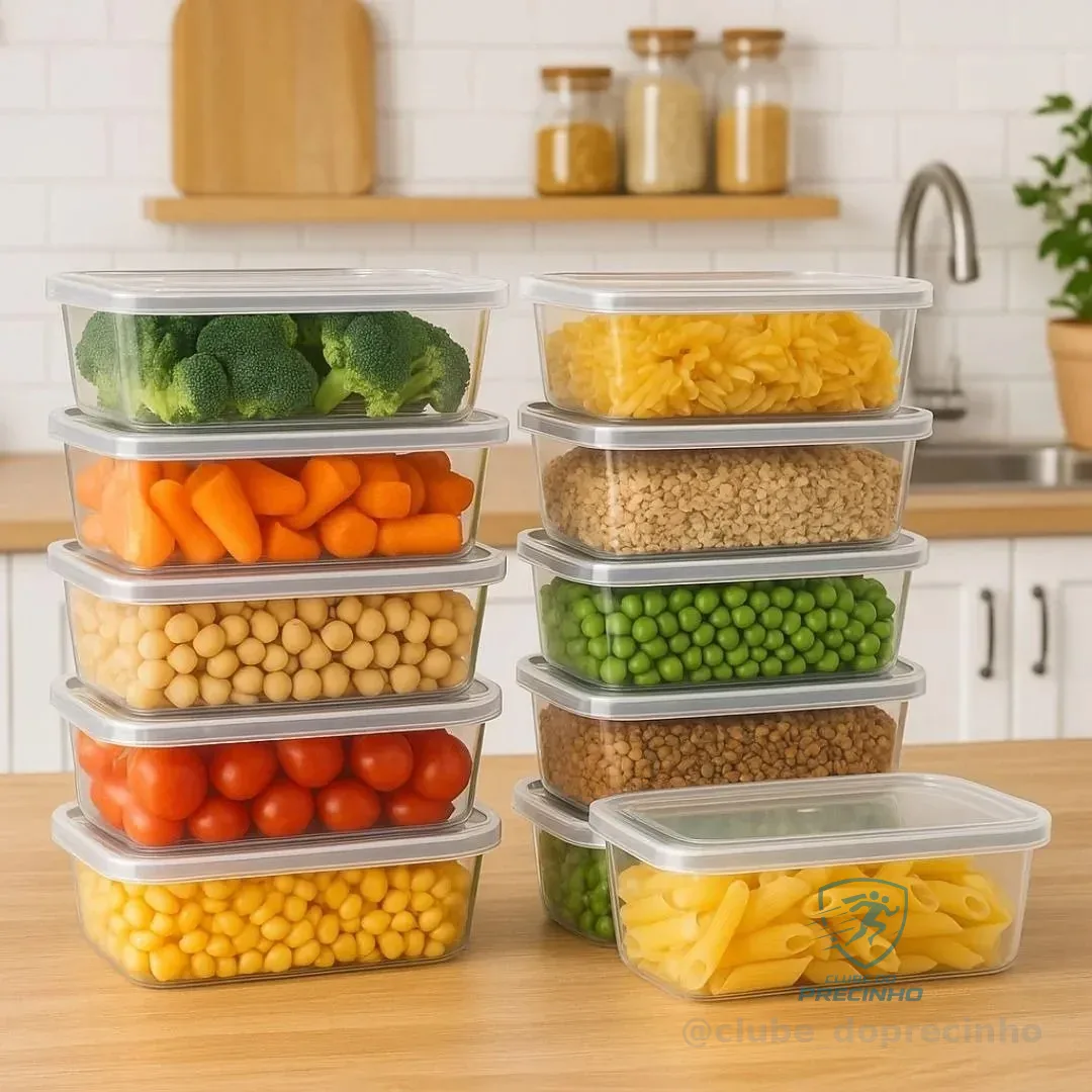 Kit 10 Potes 500ml Bpa Free Freezer Microondas Reutilizável Transparente