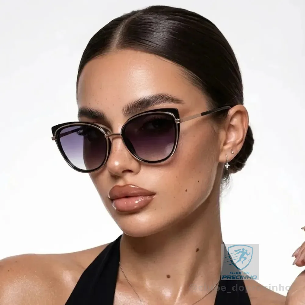 Óculos De Sol Feminino Gatinho Moda Em Alta Proteção Uv400 Desenho Preto e dourado