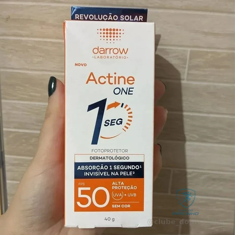 Darrow Actine One Protetor Solar Facial FPS50 Sem Cor com Tecnologia One e Ácido Hialurônico Biomimético que Hidrata, Tem Absorção em 1 Segundo e Acabamento Invisível, 40g